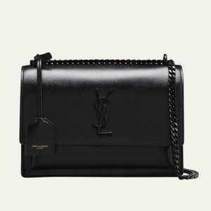 New YSL Saint Laurent Sunset Medium Monogram Crossbody Bag in All Black